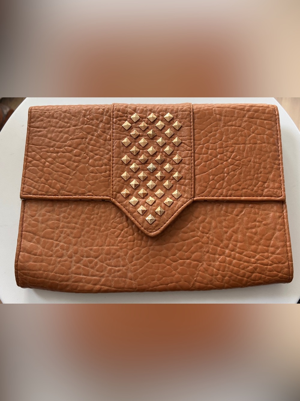LP BLUE Women’s Brown Studded Faux Leather Envelope Clutch Bag